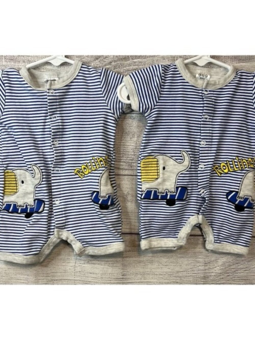 CJP Baby 2 Identical Snap-Front Knit Cotton Baby Shorts Rompers 3-6 Months